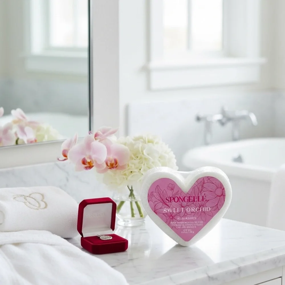 SPONGELLE Body Wash Buffer Bath Sponge Gift Heart Sweet Orchid Multi Use NWT